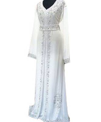 white georgette embroidered zari work islamic kaftans 1