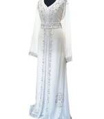 white georgette embroidered zari work islamic kaftans