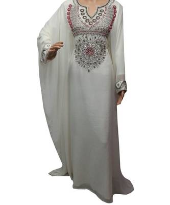white georgette embroidered zari work islamic kaftans 1