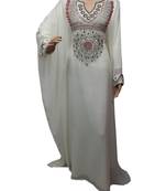 white georgette embroidered zari work islamic kaftans