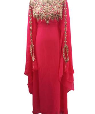 pink georgette embroidered zari work islamic kaftans 1
