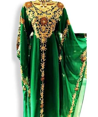 green georgette embroidered zari work islamic kaftans 1