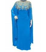 turquoise georgette embroidered zari work islamic kaftans