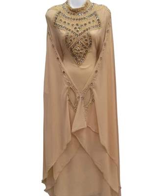beige georgette embroidered zari work islamic kaftans 1