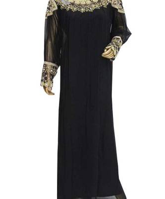 black georgette embroidered zari work islamic kaftans 1