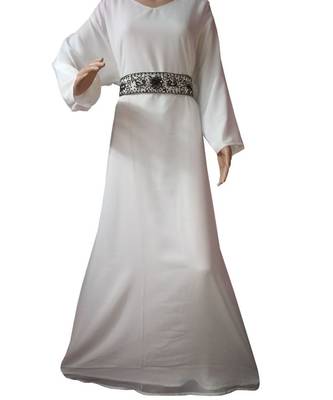 white georgette embroidered zari work islamic kaftans 1