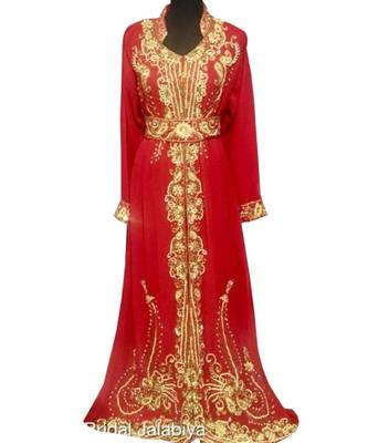 red georgette embroidered zari work islamic kaftans 1
