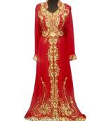 red georgette embroidered zari work islamic kaftans