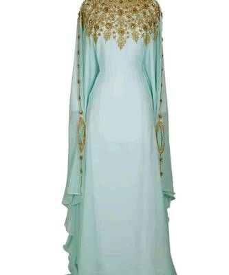 sea green georgette embroidered zari work islamic kaftans 1