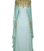 sea green georgette embroidered zari work islamic kaftans