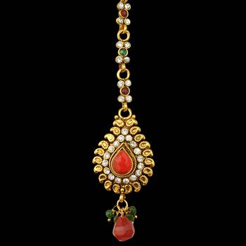 Traditional Indian Bollywood Hair Jewelry Pearl Polki Maang Tikka 1