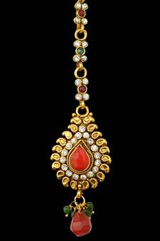 Traditional Indian Bollywood Hair Jewelry Pearl Polki Maang Tikka