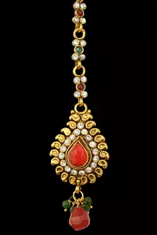 Traditional Indian Bollywood Hair Jewelry Pearl Polki Maang Tikka