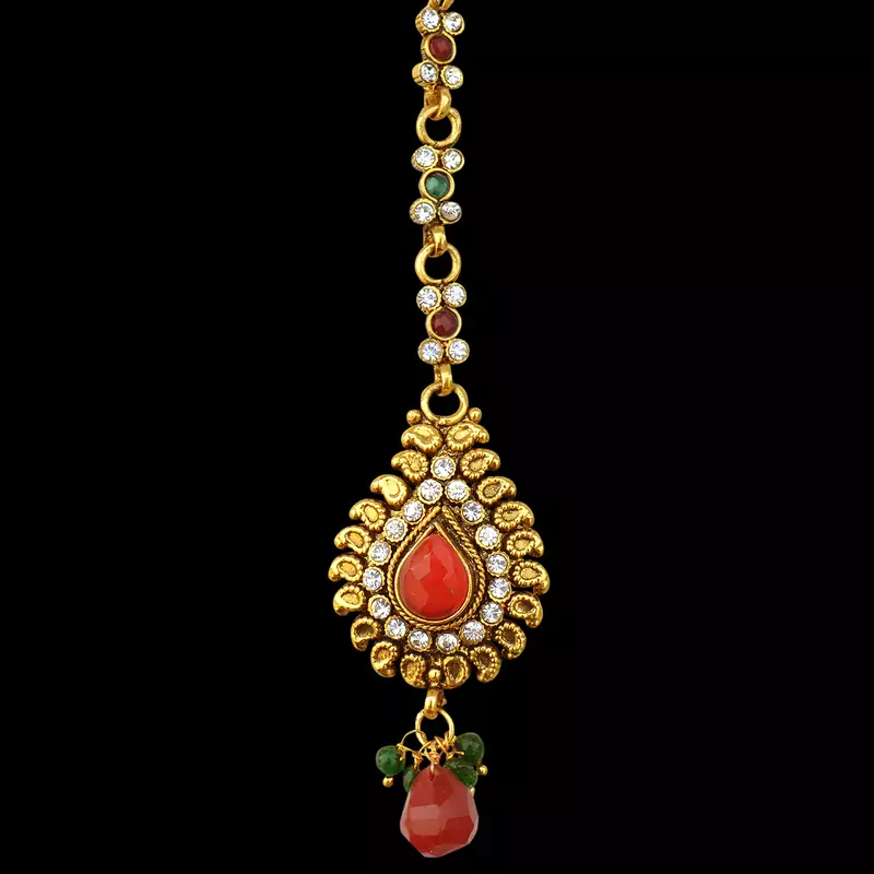 Traditional Indian Bollywood Hair Jewelry Pearl Polki Maang Tikka