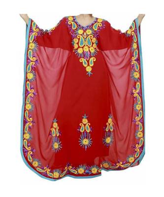 red georgette embroidered zari work islamic kaftans 1
