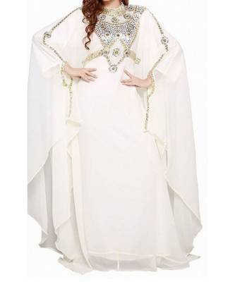 white georgette embroidered zari work islamic kaftans 1