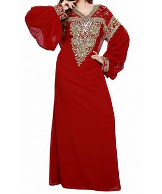 maroon georgette embroidered zari work islamic kaftans 1