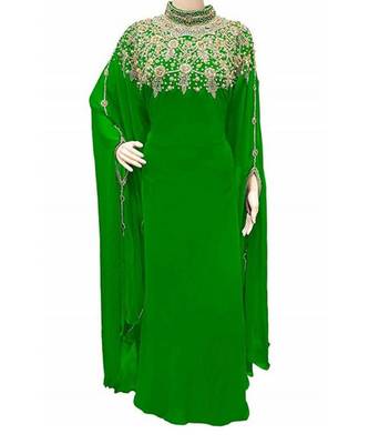 green georgette embroidered zari work islamic kaftans 1