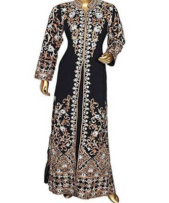 black georgette embroidered zari work islamic kaftans 1