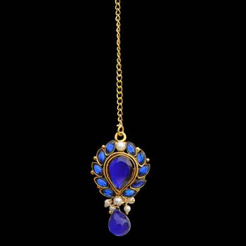 Ethnic Indian Bollywood Hair Jewelry Gold Finish Pearl Polki Maang Tikka 1
