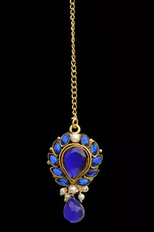 Ethnic Indian Bollywood Hair Jewelry Gold Finish Pearl Polki Maang Tikka