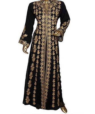 black georgette embroidered zari work islamic kaftans 1