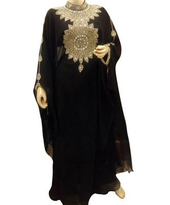 black georgette embroidered zari work islamic kaftans 1