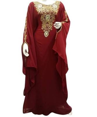 maroon georgette embroidered zari work islamic kaftans 1