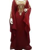maroon georgette embroidered zari work islamic kaftans