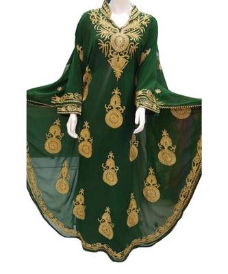 green georgette embroidered zari work islamic kaftans 1