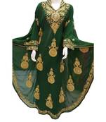 green georgette embroidered zari work islamic kaftans