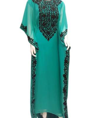 turquoise georgette embroidered zari work islamic kaftans 1