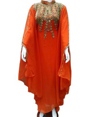 orange georgette embroidered zari work islamic kaftans 1