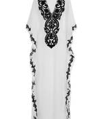 white georgette embroidered zari work islamic kaftans