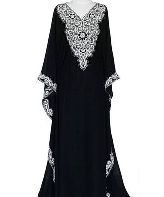 black georgette embroidered zari work islamic kaftans 1