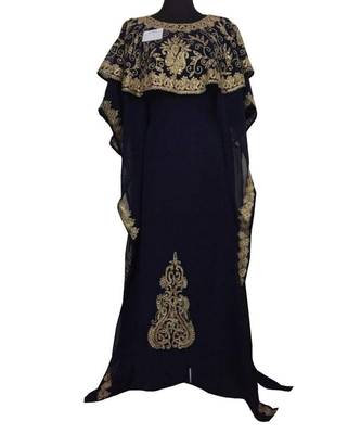 black georgette embroidered zari work islamic kaftans 1