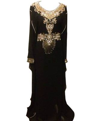 black georgette embroidered zari work islamic kaftans 1