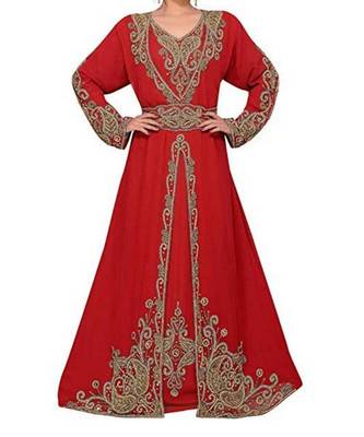 red georgette embroidered zari work islamic kaftans 1