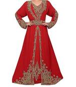red georgette embroidered zari work islamic kaftans