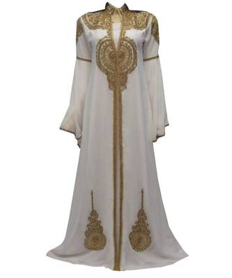 white georgette embroidered zari work islamic kaftans 1