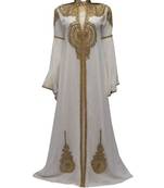 white georgette embroidered zari work islamic kaftans