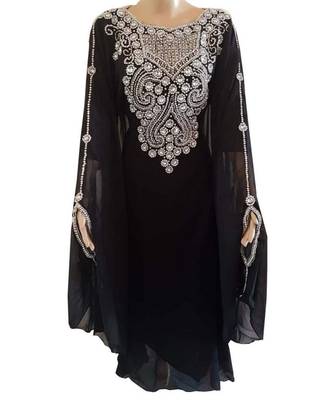 black georgette embroidered zari work islamic kaftans 1