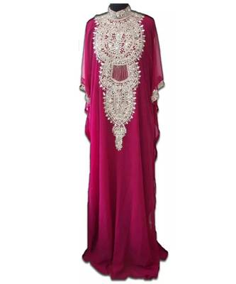 pink georgette embroidered zari work islamic kaftans 1