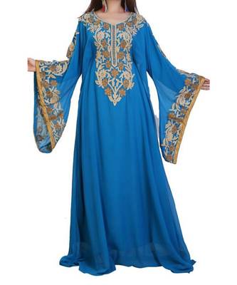 turquoise georgette embroidered zari work islamic kaftans 1