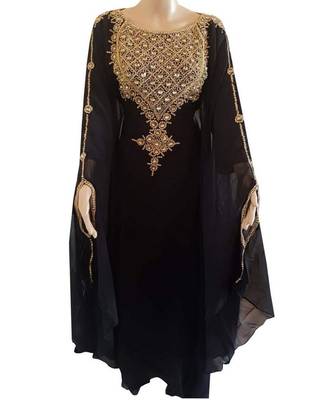 black georgette embroidered zari work islamic kaftans 1