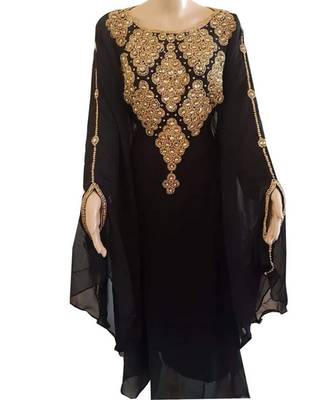 black georgette embroidered zari work islamic kaftans 1