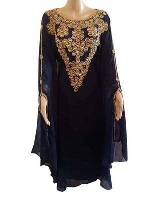 black georgette embroidered zari work islamic kaftans 1