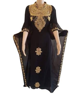 black georgette embroidered zari work islamic kaftans 1