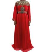 red georgette embroidered zari work islamic kaftans
