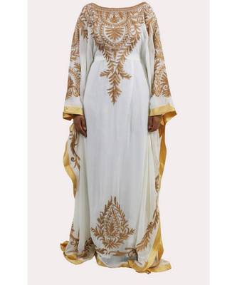white georgette embroidered zari work islamic kaftans 1